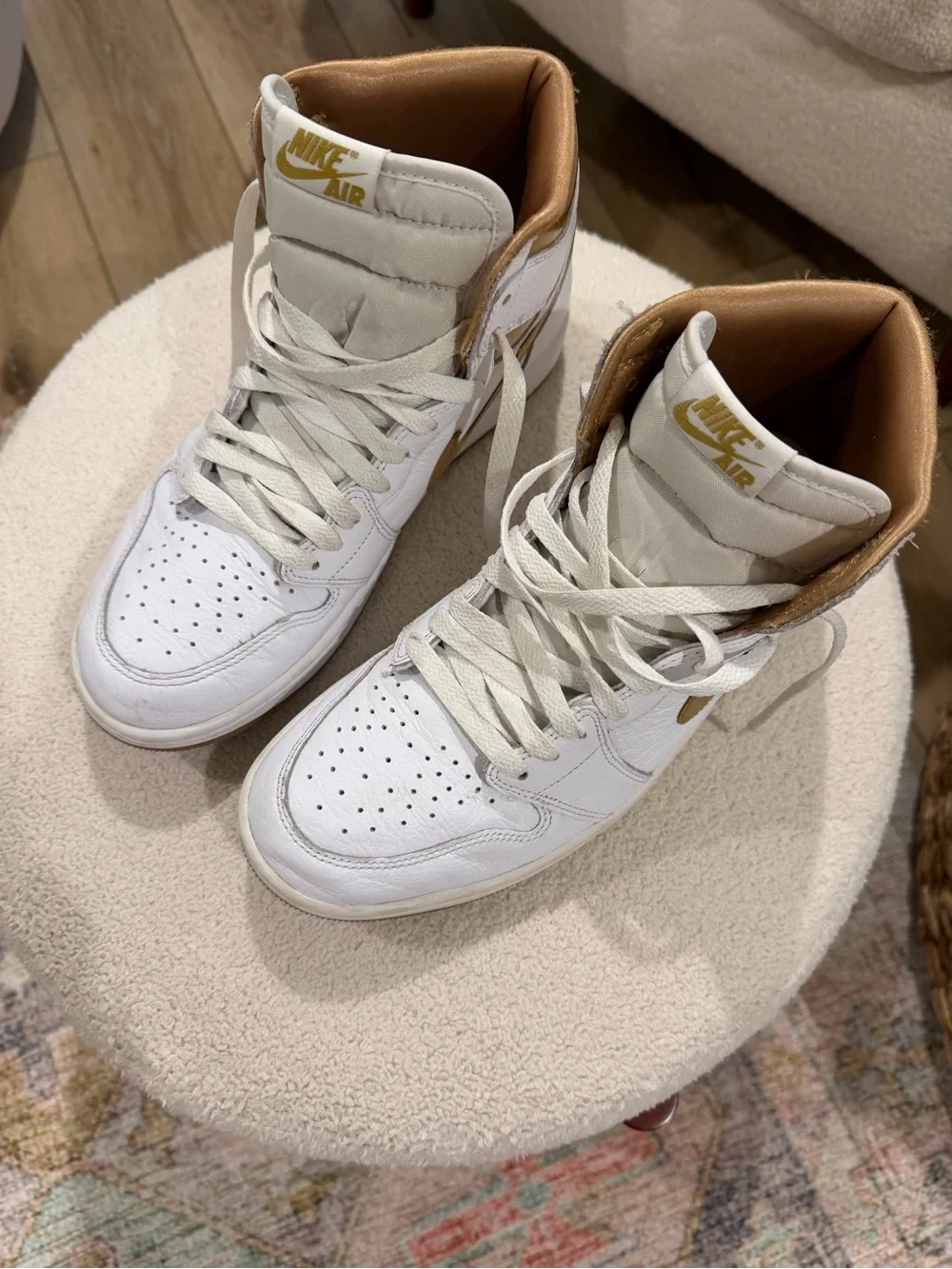 Women's Nike Air Jordan 1 Retro High OG in White and Metallic Gold